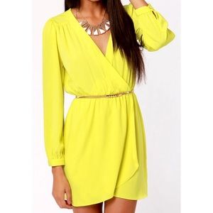 THAT'S A WRAP NEON YELLOW LONG SLEEVE DRESS